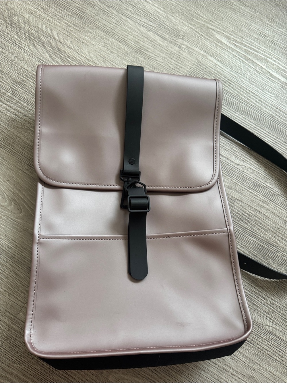 Rains Dusty Rose Metallic Backpack with Black Strap